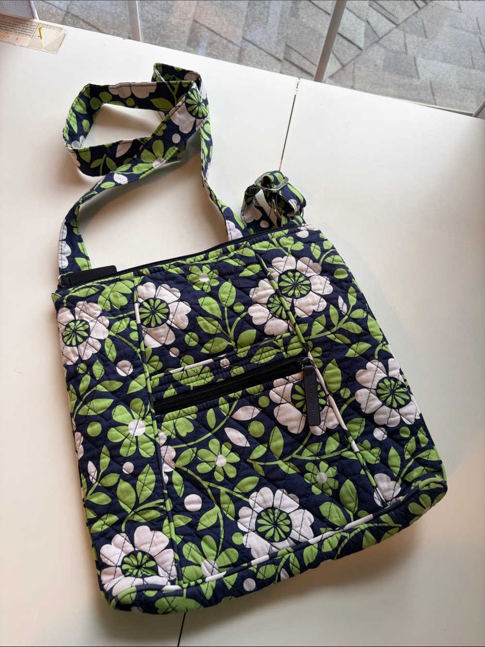 Vera Bradley Navy Crossbody with Green & White Floral Print